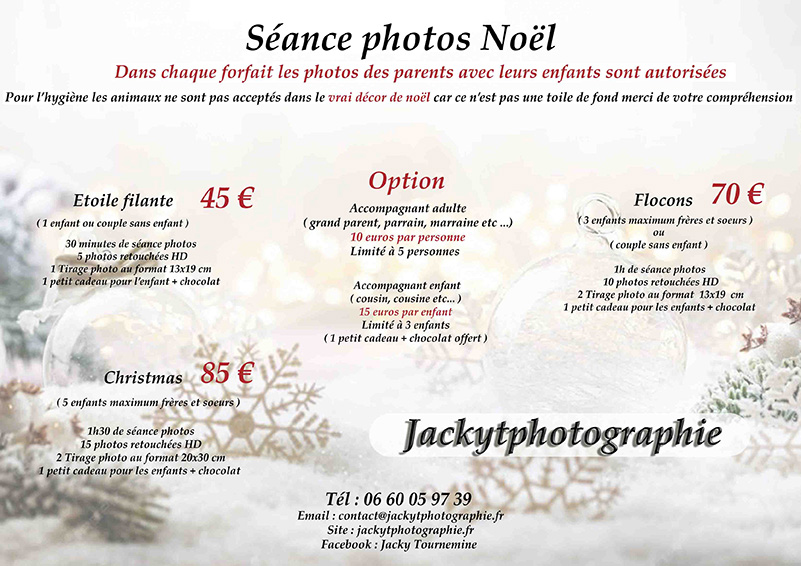 tarifs séances noël